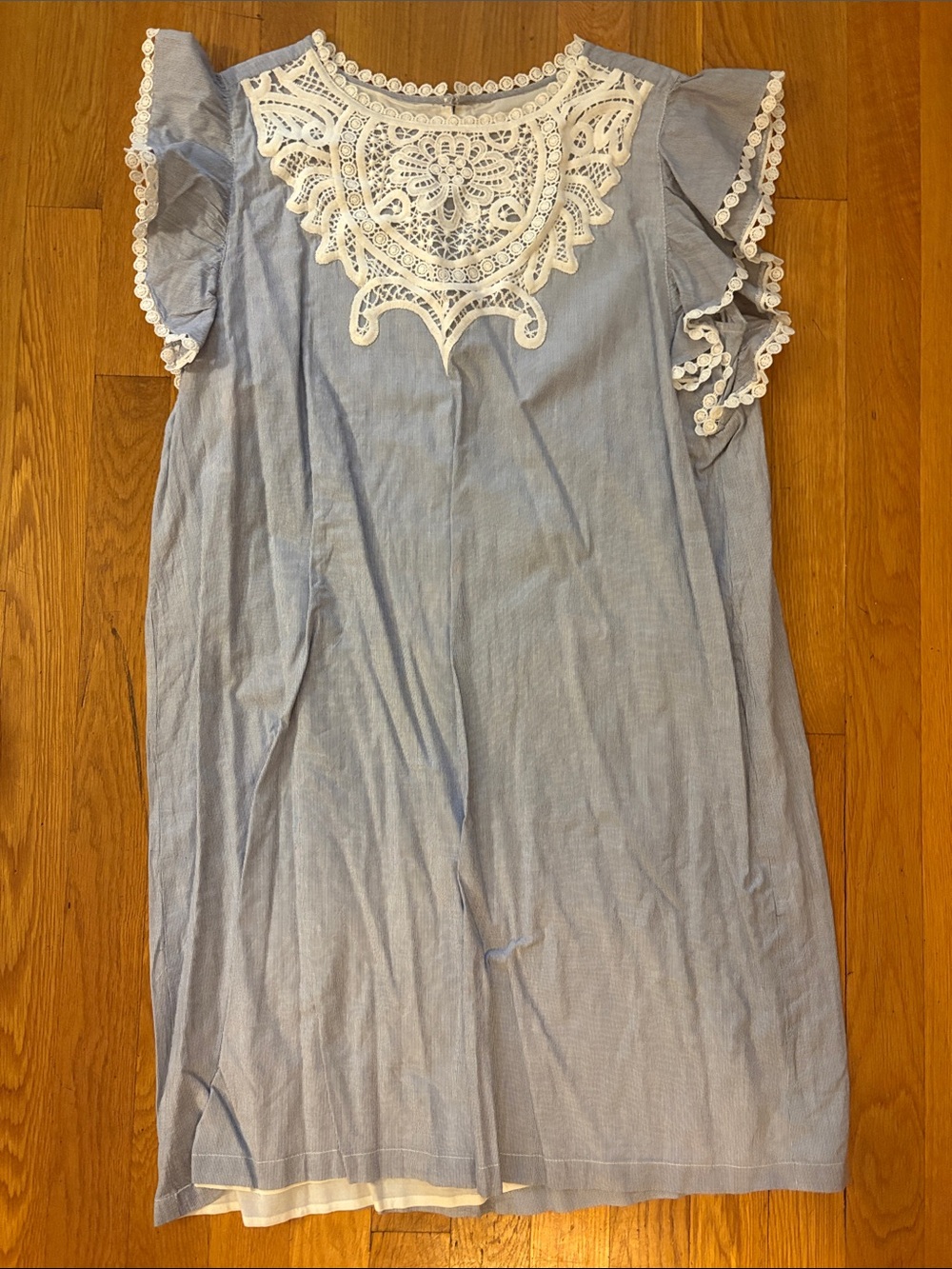 LOFT Light Blue Tunic with White Crochet Yoke